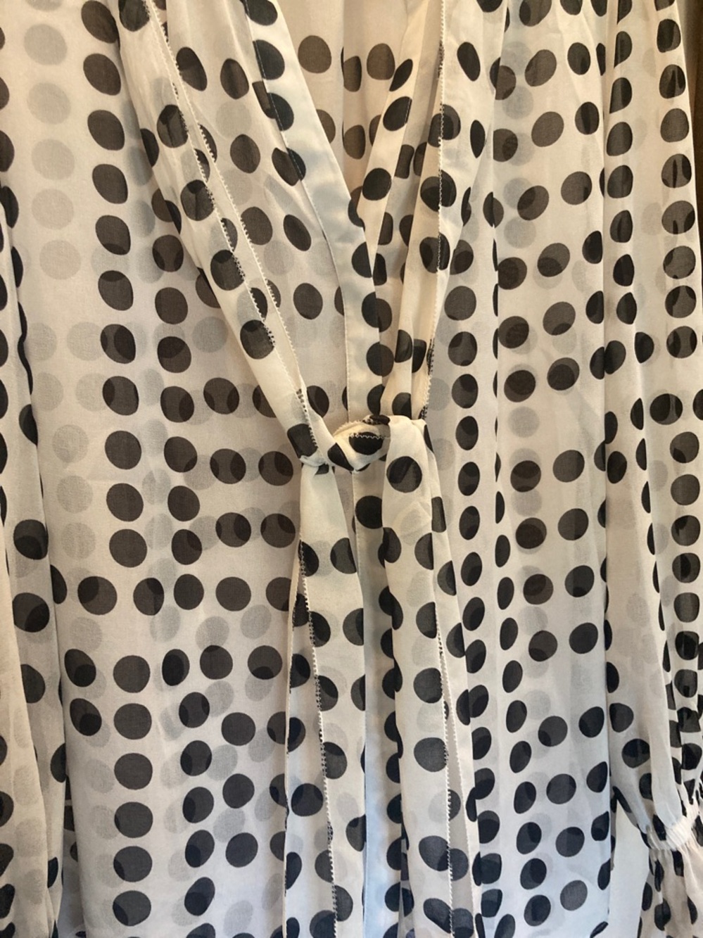 White House Black Market White Sheer Polka Dot Blouse with Black Dots - Picture 7 of 10